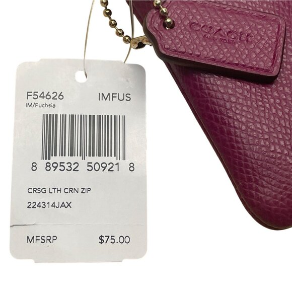 Coach Pebbled Fuchsia Leather With Gold Hardware Wristlet Clutch Bag Sz S - Picture 7 of 9